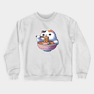 cat eating ramen cartoon illustration Crewneck Sweatshirt